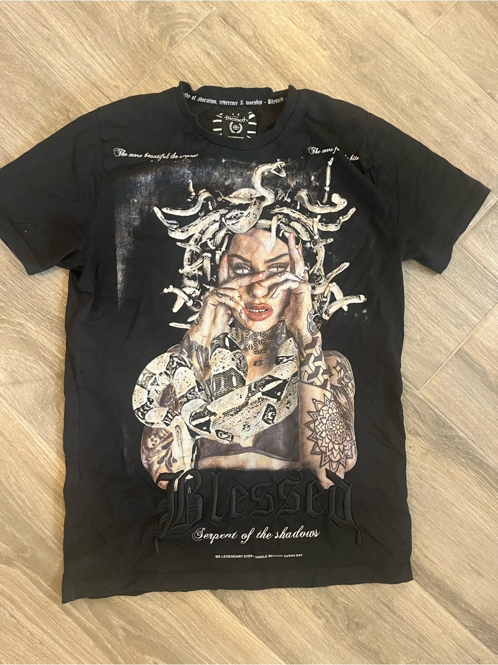 Black 'Blessed' Medusa Graphic Short Sleeve Tee